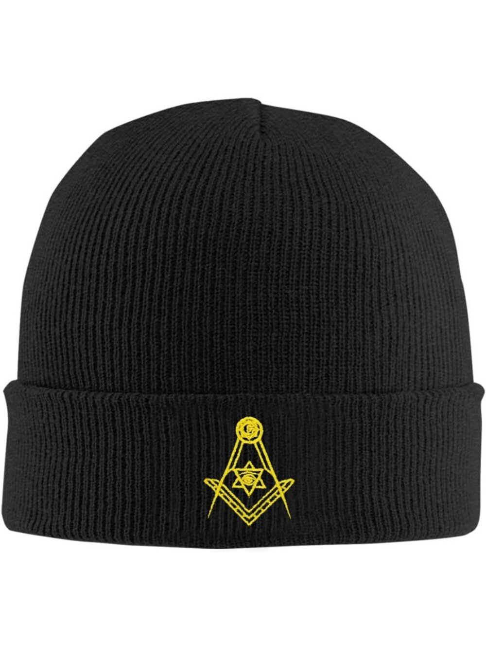 Unisax Black Masonic Embroidery Beanie Halloween Winter Warm Cuffed Skull Cap